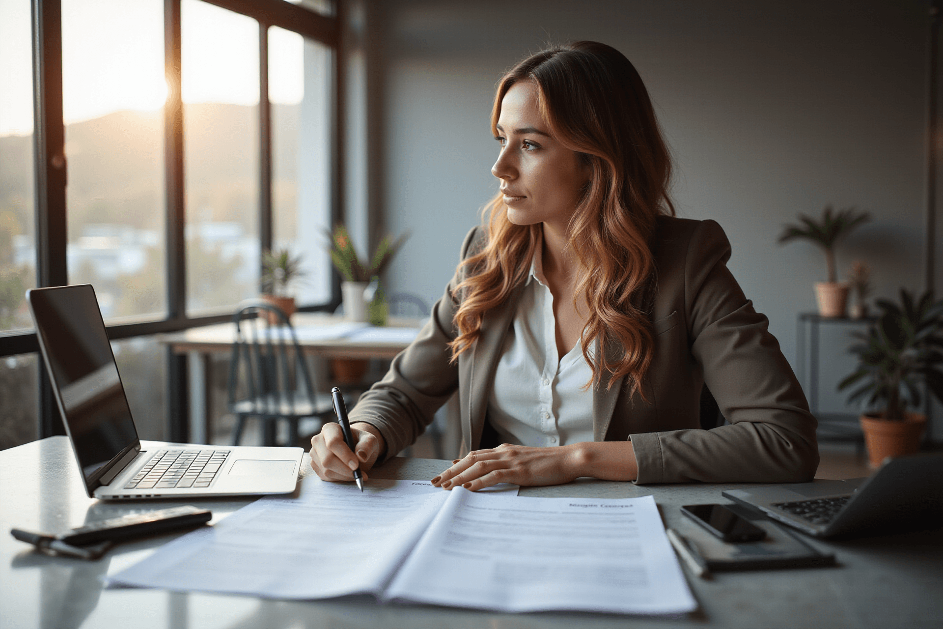 Business owner comparing financing options at desk