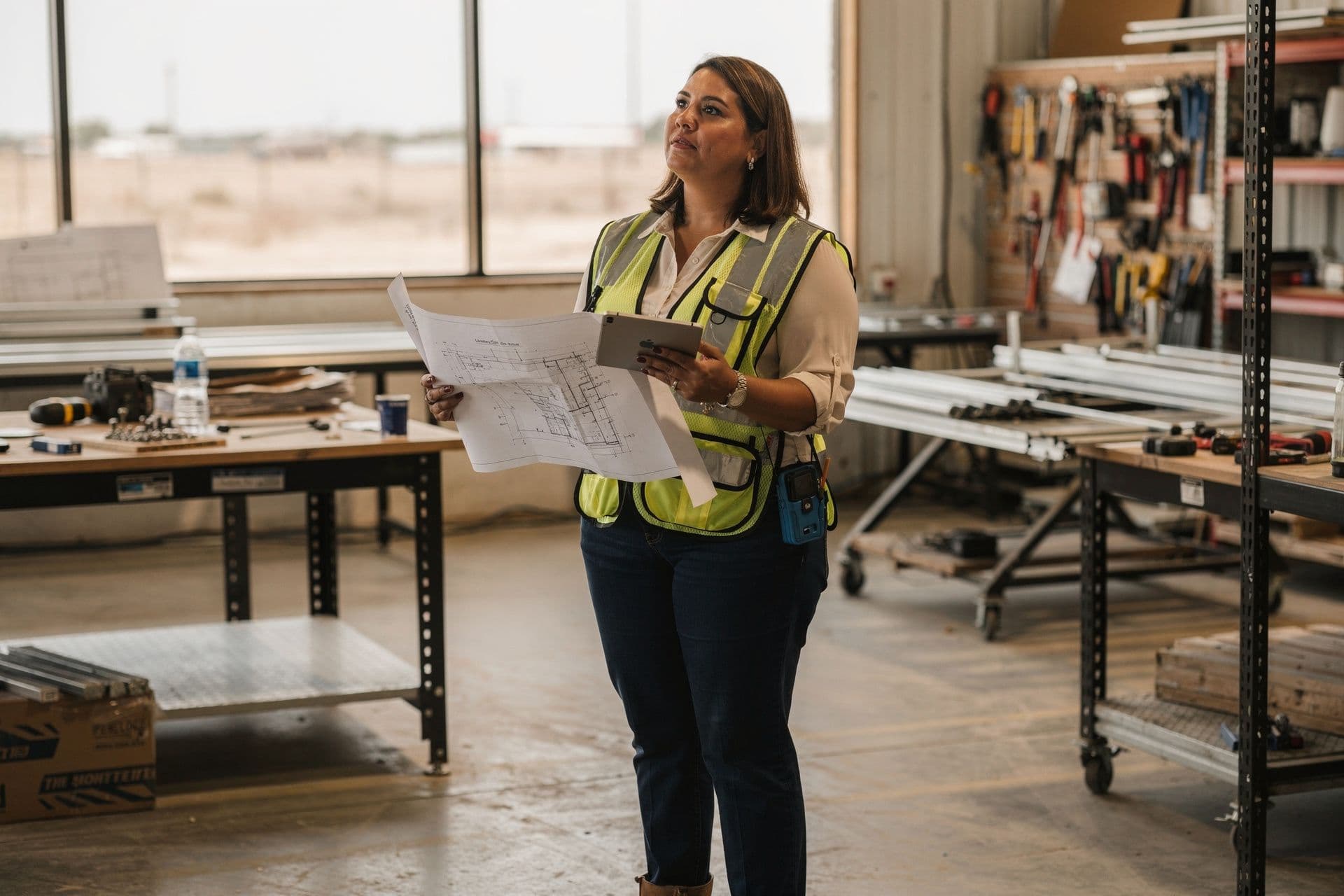 Diana Pascual, Chief Operating Officer & Co-Founder of ZX Construction Group a construction business in South Texas standing at ease