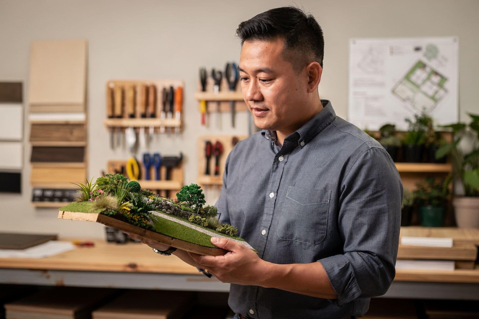 Ivan Chen, Founder & Chief Operations Officer of Hudson Valley Landscaping & Design a landscaping business in New York standing with a steady, professional presence