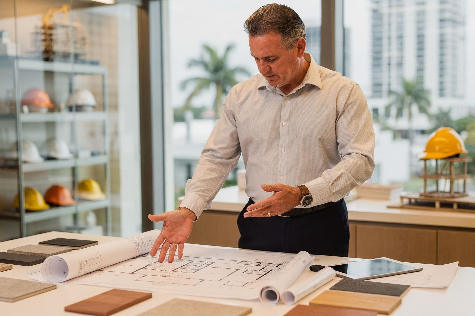 Nathaniel Kingsley, President & Chief Operating Officer of Nexus Construction Inc a construction business in South Florida standing at ease