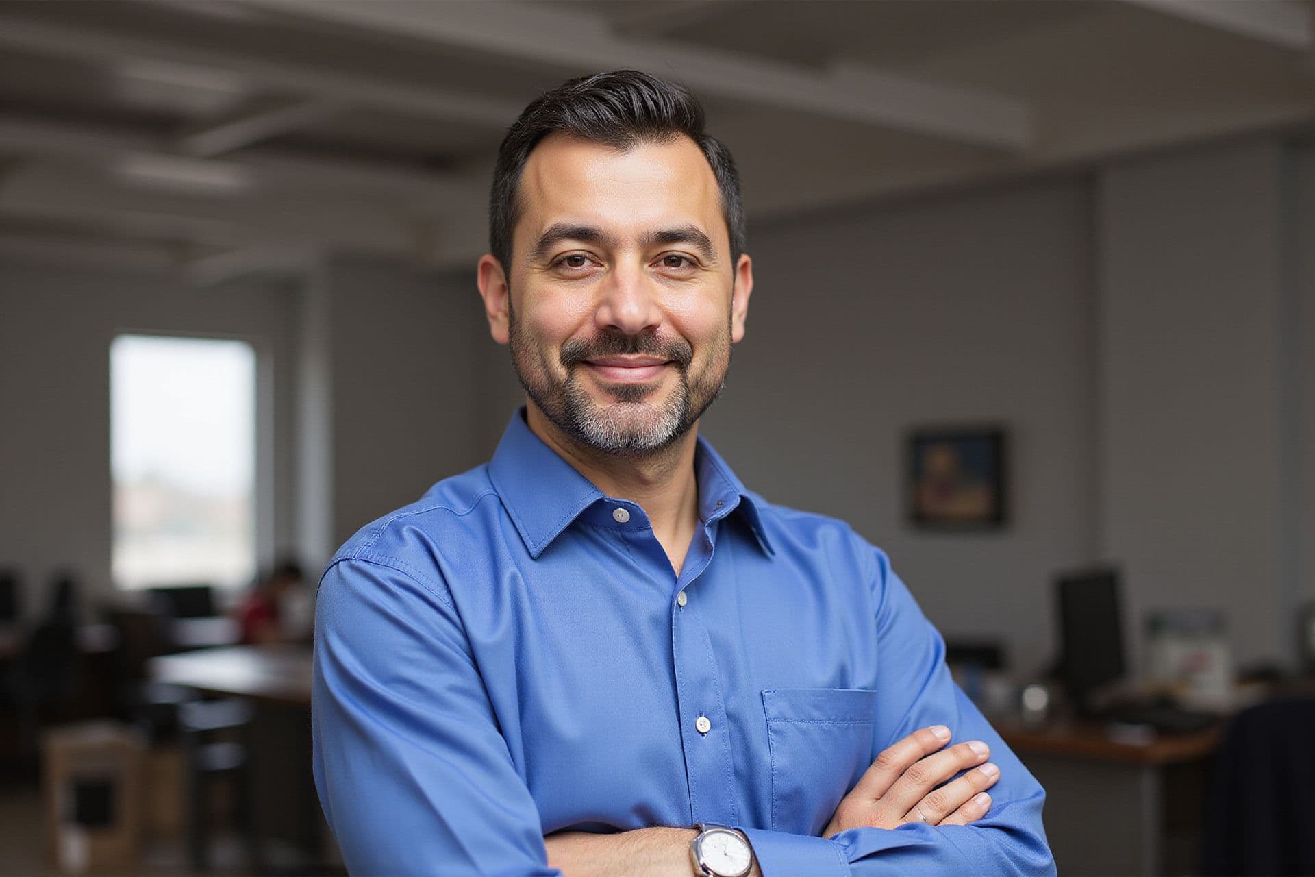Víctor Ballesteros, Founder and Fleet Operations Director of Vázquez Business Transport Inc a transportation business in South Texas standing naturally