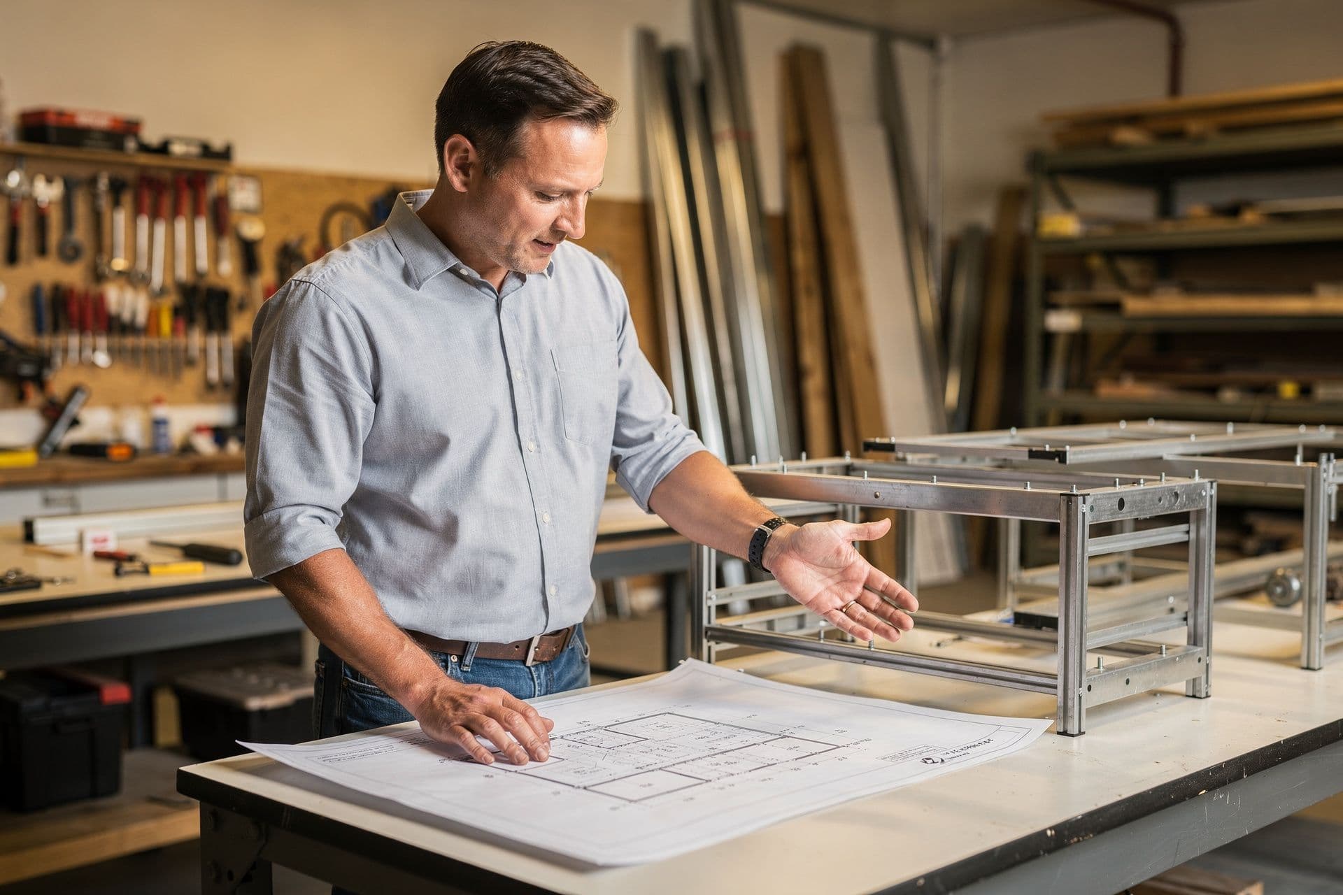 Xavier Cervantes, Vice President of Operations of Sierra Valley Construction Group a construction business in Central California standing with a calm, assured presence